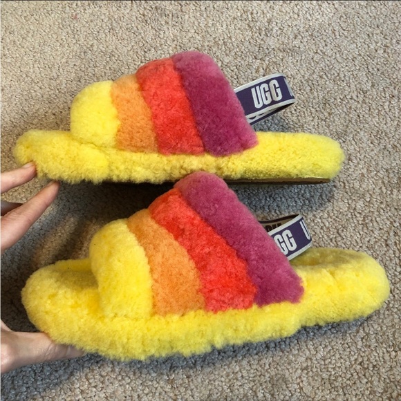 UGG fluff yeah slides slippers multicolor rainbow - Picture 7 of 8